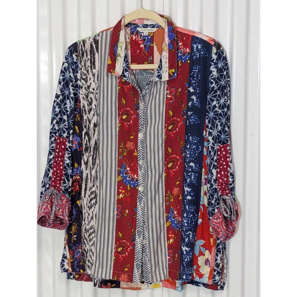 John Mark Ladie's Small Multi Color, 3/4 Sleeve Blouse